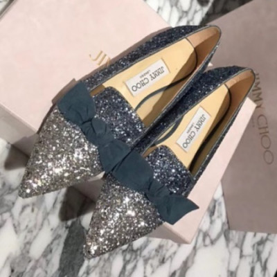 Jimmy-Choo 2018 Ladies Juwer Glitter Leather Ribon Flat Shoes - 지미츄 여성 쥬얼 글리테 레더 리본 플랫 슈즈 Jim0017x.Size(225 - 255).네이비