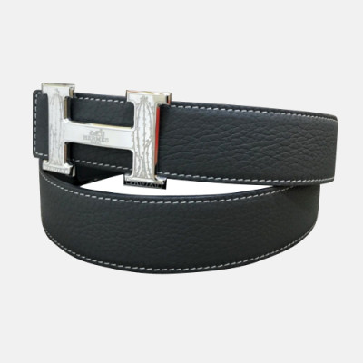 Hermes 2019 Mens Business Initial Logo Togo Leather Belt - 에르메스 남성 비지니스 이니셜 로고 토고 가죽 벨트 Her0133x.Size(3.8cm).그레이은장