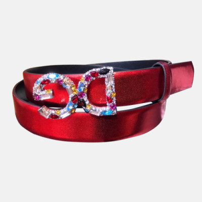 Dolce&Gabbana 2019 Ladies Initial Logo Embellished Satin Leather Belt - 돌체앤가바나 여성 이니셜 로고 엠벨리쉬 새틴 레더 벨트 Dol0159x.Size(2.5cm).레드