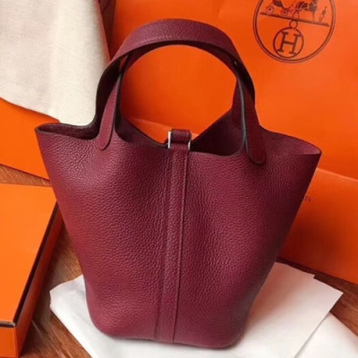 Hermes Picotin Lock Leather Tote Bag,18cm - 에르메스 피코탄 락 레더 여성용 토트백 HERB0582, 18cm,와인