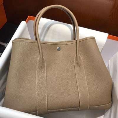 Hermes Garden Party Leather Tote Bag,36cm - 에르메스 가든파티 레더 여성용 토트백 HERB0644, 36cm,다크베이지