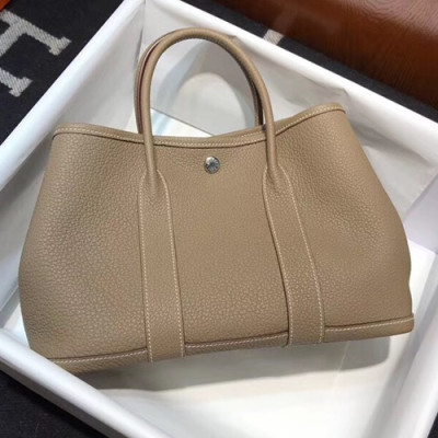 Hermes Garden Party Leather Tote Bag,30cm - 에르메스 가든파티 레더 여성용 토트백 HERB0649, 30cm,다크베이지