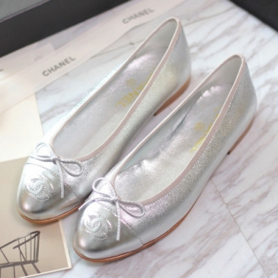 Chanel 2018 Ladies Classic CC Logo Ribbon Ballet Flat Shoes - 샤넬 여성 클랙식 CC 로고 리본 발렛 플랫 슈즈 Cnl0278x.Size(225 - 255).실버