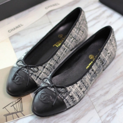 Chanel 2018 Ladies Classic CC Logo Ribbon Tweed Ballet Flat Shoes - 샤넬 여성 클랙식 CC 로고 리본 트위드 발렛 플랫 슈즈 Cnl0302x.Size(225 - 255).블랙