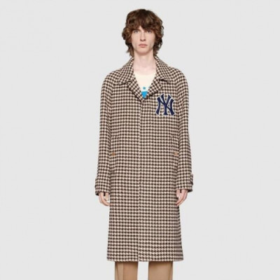 Gucci 2019 Mens New York Yankees Patches Hound-tooth Coat - 구찌 남성 뉴욕 양키스 펠트 패치 하운드투스 코트 Guc0799x.Size(s - l).카키