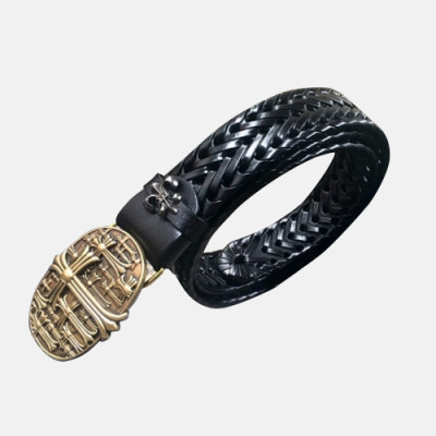 Chrome Hearts 2019 Mens Vintage Steel Buckle Handi Craft Leather Belt - 크롬하츠 신상 남성 빈티지 스틸  버클 핸디 크래프트 레더 벨트 Chr009x.Size(3.5cm).블랙금장