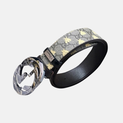 Gucci 2019 Mens GG Logo Steel Buckle Honeybee Leather Belt - 구찌 신상 남성 GG로고 스틸 버클 꿀벌 레더 벨트 Guc0806x.Size(3.8cm).그레이은장