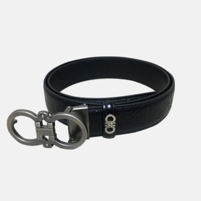 Salvatore Ferragamo 2019 Mens Gancini Buckle Leather Belt - 살바토레 페라가모 남성 간치니 버클 레더 벨트 Fer0210x.Size(3.5cm).블랙은장