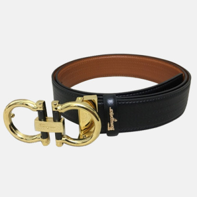 Salvatore Ferragamo 2019 Mens Gancio Buckle Leather Belt - 살바토레 페라가모 남성 간치오 버클 레더 벨트 Fer0212x.Size(3.5cm).블랙금장