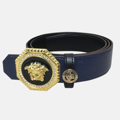 Verasace 2019 Mens Embellished Satin Medusa Buckle Leather  Belt - 베르사체 남성 엠벨리쉬 새틴 메두사 버클 레더 벨트 Ver0155x.Size(3.8cm).블루금장