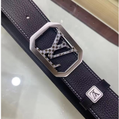 Louis vuitton 2023 Mens Signature Initial Logo Buckle Leather Belt - 루이비통 남성 신상 시그니처 이니셜 로고 버클 레더 벨트 Lou0854x.Size(3.8cm).블랙은장