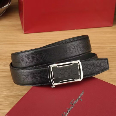 Salvatore Ferragamo 2022 Mens Box Logo Buckle Leather Belt - 살바토레 페라가모 남성 박스 로고 버클 레더 벨트 Fer0220x.Size(3.4cm).블랙