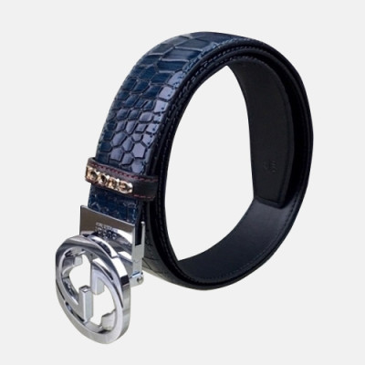 Gucci 2019 Mens Signature GG Steel Buckle Leather Belt - 구찌 신상 남성 시그니처 GG 스틸 버클 레더 벨트 Guc0852x.Size(3.5cm).블루은장