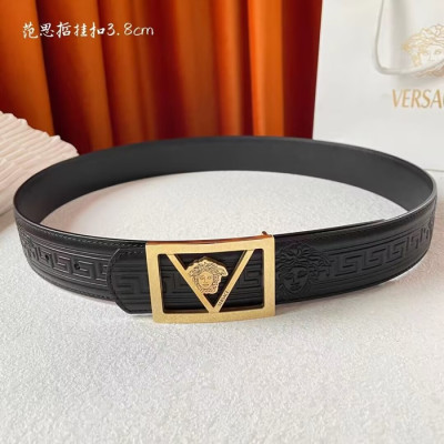 Versace 2022 Mens Palazzo Medusa Steel Box Buckle Leather Bellt - 베르사체 남성 메두사 스틸 박스 버클 레더 벨트 Ver0172x.Size(3.8cm).블랙금장