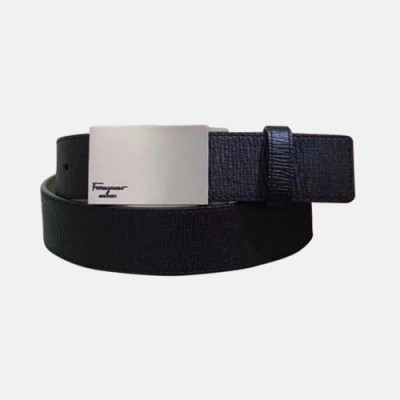 Salvatore Ferragamo 2019 Mens Box Logo Buckle Leather Belt - 살바토레 페라가모 남성 박스 로고 버클 레더 벨트 Fer0229x.Size(3.5cm).블랙은장