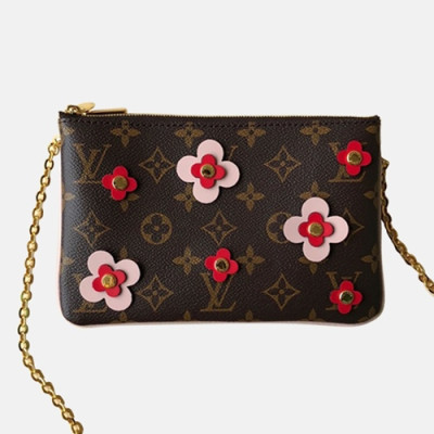 Louis Vuitton 2019 Pochette Flower Double Zip Chain Shoulder Cross Bag,20cm - 루이비통 2019 포쉐트 더블 집 체인 숄더 크로스백 M63905,LOUB1064,20cm,브라운+핑크