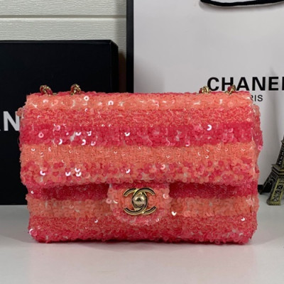 Chanel Women Chain Spangles & Leather Shoulder Bag ,20CM - 샤넬 여성용 체인 스팽글&레더 숄더백 AS0195 - CHAB0588,20CM,레드