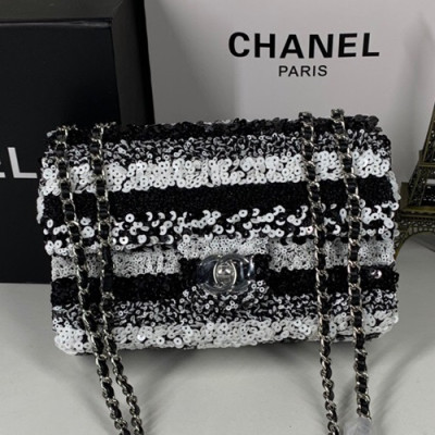 Chanel Women Chain Spangles & Leather Shoulder Bag ,20CM - 샤넬 여성용 체인 스팽글&레더 숄더백 AS0195 - CHAB0589,20CM,화이트+블랙