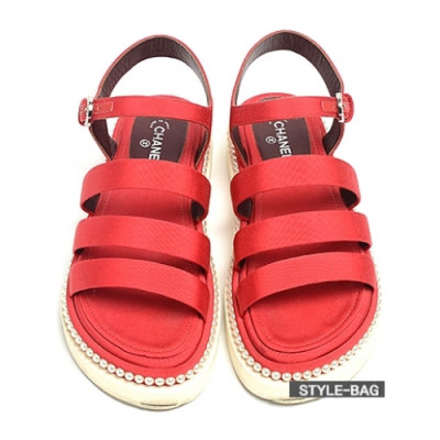 Chanel 2019 Women's CC Logo Preal Strap Sandal - 샤넬 여성 코코마크 진주 스트랩 샌들 Cnl0325x.Size(225 - 245).레드