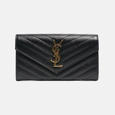 Saint Laurent 2019 Ladies Metal Logo Cavier  Long Purse - 입생로랑 여성 메탈 로고 캐비어 장지갑 Ysl0046x.Size(19cm).블랙