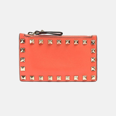 Valentino 2019 Womens Rockstud Leather Card Cace - 발렌티노 여성 락스터드 레더 카드지갑 Val0163x.Size(13.5cm).오렌지