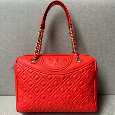 Tory Burch Leather Fleming Duffle Tote Shoulder Bag,25.2cm - 토리버치 레더 플레밍 더플 토트 숄더백 TBB0198,25.2cm,레드