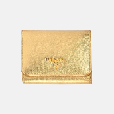 Prada 2019 Womens Saffiano Metal Logo Small Wallet - 프라다 여성 사피아노 메탈 고로 반지갑 Pra0545x.Size(11cm).골드