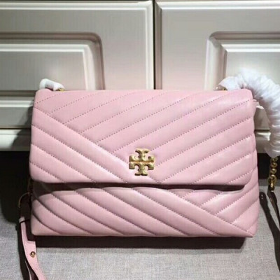 Tory Burch Leather Pink Kira Chevron Flap Shoulder Bag,27.5cm - 토리버치 레더 핑크 키라 쉐브론 플랩 숄더백 TBB0215,27.5cm