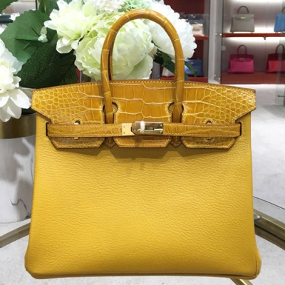 Hermes Birkin Crocodile & Leather Tote Shoulder Bag ,25cm - 에르메스 버킨 크로코다일&레더 여성용 토트 숄더백 HERB0681,25cm,옐로우