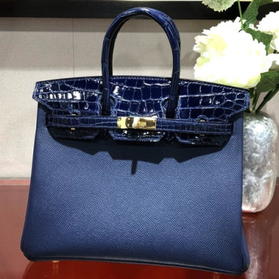 Hermes Birkin Crocodile & Leather Tote Shoulder Bag ,25cm - 에르메스 버킨 크로코다일&레더 여성용 토트 숄더백 HERB0682,25cm,블루