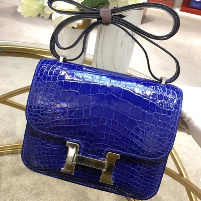 Hermes Constance Crocodile Leather Shoulder Bag,18cm - 에르메스 콘스탄스 크로커다일 레더 여성용 숄더백 HERB0693, 18cm,블루