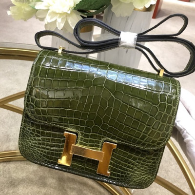 Hermes Constance Crocodile Leather Shoulder Bag,18cm - 에르메스 콘스탄스 크로커다일 레더 여성용 숄더백 HERB0696, 18cm,카키