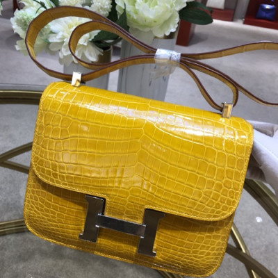 Hermes Constance Crocodile Leather Shoulder Bag,23cm - 에르메스 콘스탄스 크로커다일 레더 여성용 숄더백 HERB0701, 23cm,옐로우