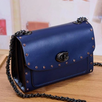 Coach 2018 Leather Chain Shoulder Bag - 코치 2018 레더 체인 숄더백 COAB0216,블루