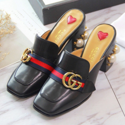 Gucci 2019 Ladies Strap GG Metal Logo Pearl Middle-heel BLoafer - 구찌 여성 스트랩 GG 메탈 로고 진주 미들힐 블로퍼 Guc0959x.Size(225 -  250).블랙