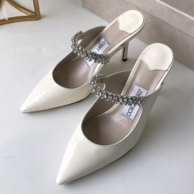 Jimmy-Choo 2019 Ladies Embellished Crystal Patent Slingback- 지미츄 여성 그리스탈 장식 페이던트 슬링백 Jim0028x.Size(225 - 250).화이트