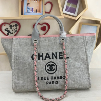 Chanel 2019 Canvas Deauville Tote Shoulder Bag,38CM - 샤넬 2019 캔버스 도빌 토트 숄더백  CHAB0635,38CM,연그레이