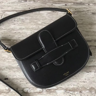 Celine Leather Saddle Shoulder Bag,17CM - 셀린느 레더 새들 숄더백 ,66309 - 1,17CM,블랙