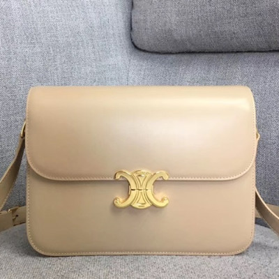 Celine 2019 Leather Women Large Shoulder Bag,24CM - 셀린느 2019 레더 여성용 라지 숄더백 ,187363-4,24CM,베이지