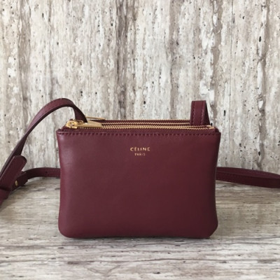 Celine Leather Trio Mini Shoulder Bag,13CM - 셀린느 레더 트리오 미니 여성용 숄더백 ,55422 - 2,13CM,와인