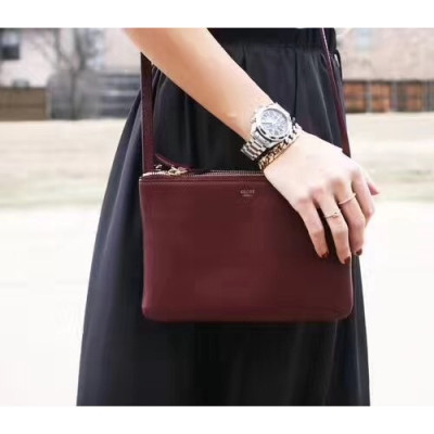 Celine Leather Trio Shoulder Bag,22/25CM - 셀린느 레더 트리오 여성용 숄더백 ,55420 / 55421 - 7,22/25CM,와인