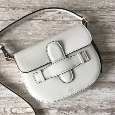 Celine Leather Saddle Shoulder Bag,17CM - 셀린느 레더 새들 숄더백 ,66309 - 4,17CM,화이트그레이