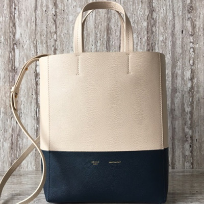 Celine Vertical Cabas Leather Tote Shoulder Bag,27CM - 셀린느 버티컬 카바스 레더 토트 숄더백 ,2204-12,27CM,베이지+네이비