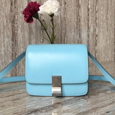 Celine Leather Classic Box Small Shoulder Bag,17CM - 셀린느 레더 클래식 박스 스몰 숄더백 ,11041-15,17CM,스카이블루