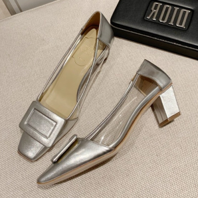 Roger Vivier 2019 Ladies Signature Logo Patent Middle-heel Pumps - 로저비비에 여성 시그니처 로고 페이던트 미들힐 펌프스 Rog0067x.Size(225 - 245).실버