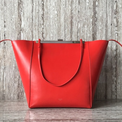 Celine Cabas Clasp Leather Tote Bag,30CM - 셀린느 카바스 클래스프 레더 토트백 ,90056-1,30CM,레드