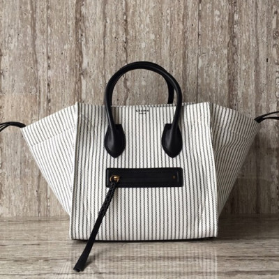 Celine Canvas Luggage Tote Bag,30CM - 셀린느 캔버스 러기지 토트백 ,9901-5,30CM,화이트+블랙