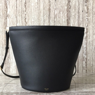 Celine Leather Cabas Sangle Bucket Shoulder Bag,32CM - 셀린느 레더 카바스 상글 버킷 숄더백 ,66301-3,32CM,블랙