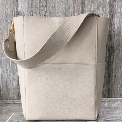 Celine Leather Sangle Shoulder Bag,33CM - 셀린느 레더 상글 숄더백 ,77427-21,33CM,아이보리