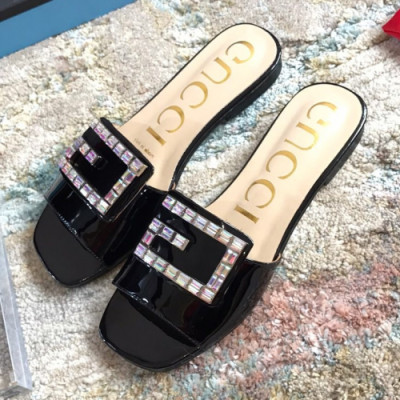 Gucci 2019 Ladies Crystal G Logo Patent Slipper - 구찌 여성 크리스탈  G로고 페이던트 슬리퍼Guc0997x.Size(225 -  250).블랙